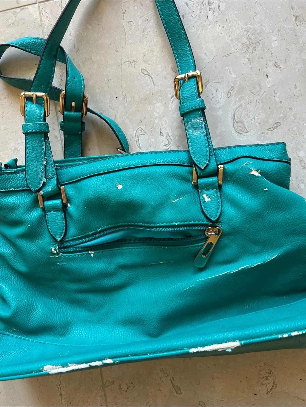 Michael Kors Teal Leather Logo Tote with Gold Medallion